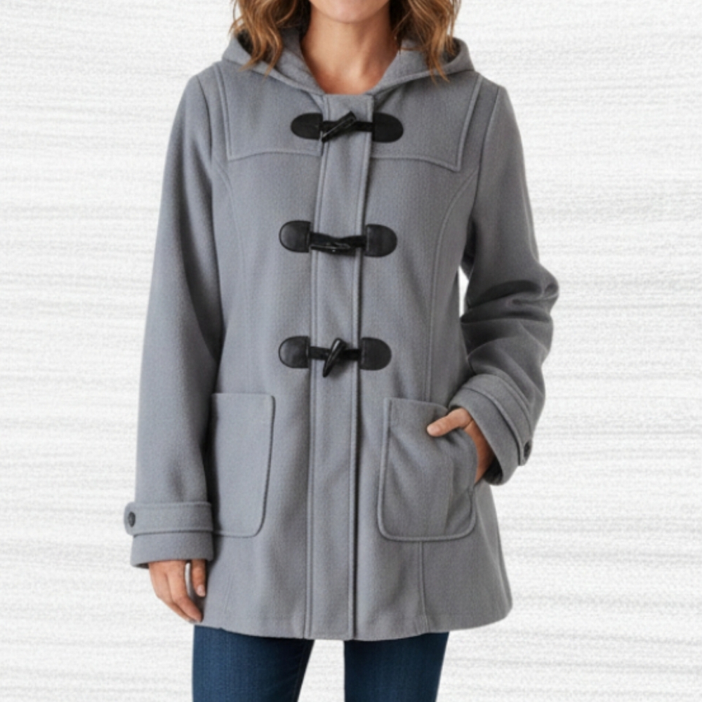 Grey Fleece Toggle Duffle Coat Jacket | Hooded | Size Medium